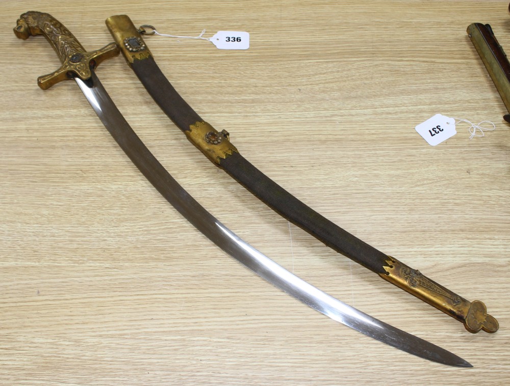 A Hungarian dress sword, 19th century, curved polished blade 60cms,